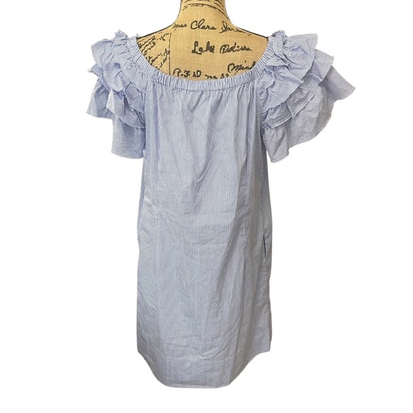 Sara Campbell Off The Shoulder Gingham Ruffle Shift Dress Blue White Size Medium - Picture 2 of 10